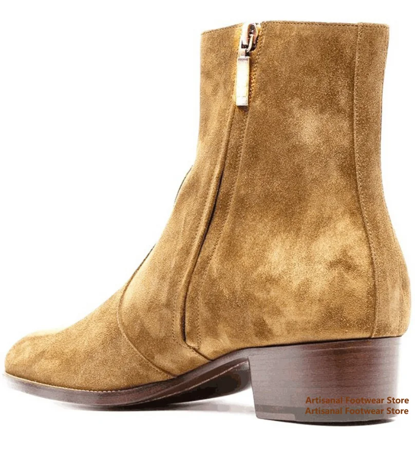 Braune/schwarze Wildlederschuhe, Chelsea-Stiefel, hohe Stiefel mit Reißverschluss, trendige, höhenvergrößerte, atmungsaktive Herren-Stiefel in Größe 37–46