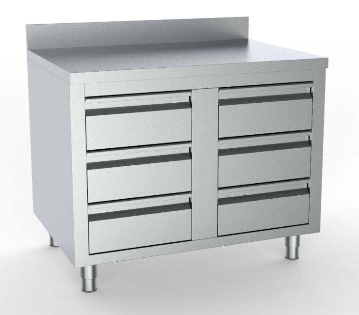 Combisteel Arbeitsschrank 6 Schubladen Aufkantung Edelstahl 1000x700x850mm Image