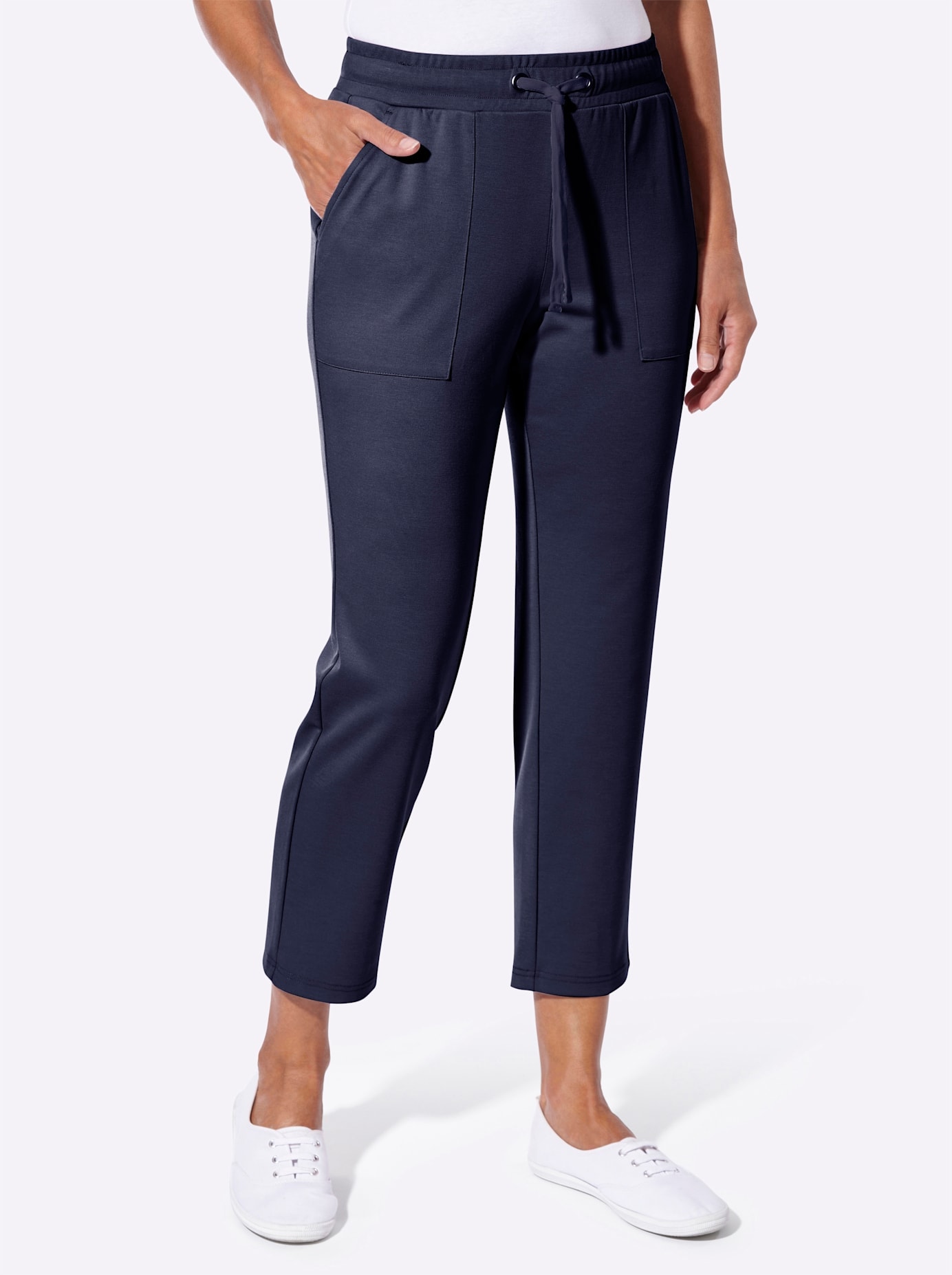 Jerseyhose CASUAL LOOKS, Damen, Gr. 46, Normalgrößen, marine, 76% Polyester, 20% Viskose, 4% Elasthan, unifarben, Hosen Jerseyhose