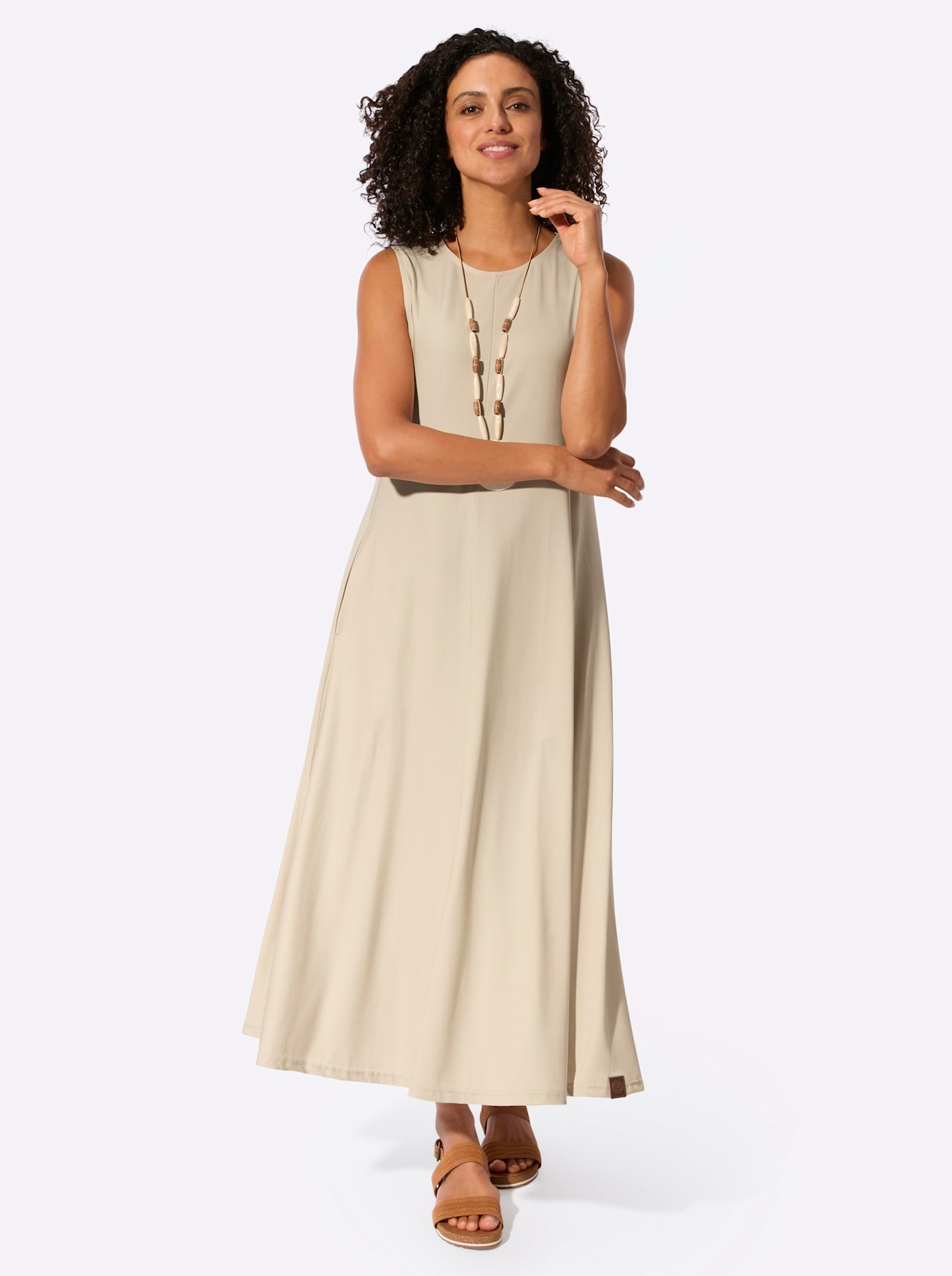 A-Linien-Kleid CASUAL LOOKS "Sommer-Kleid", Damen, Gr. 54, Normalgrößen, sand, 95% Polyester, 5% Elasthan, unifarben, wadenlang, Rundhals, Kleider