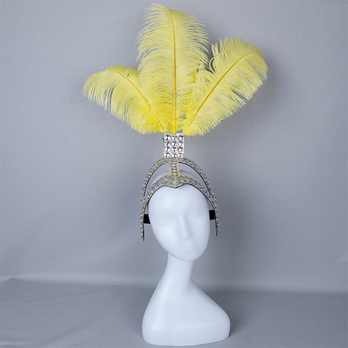 Carnaval 2026 Accessoires samba du Carnaval de Rio Coiffe de showgirl en plumes d'autruche blanche - Serre-tête en cristal et strass - Accessoire de costume burlesque flapper Gatsby Costume de