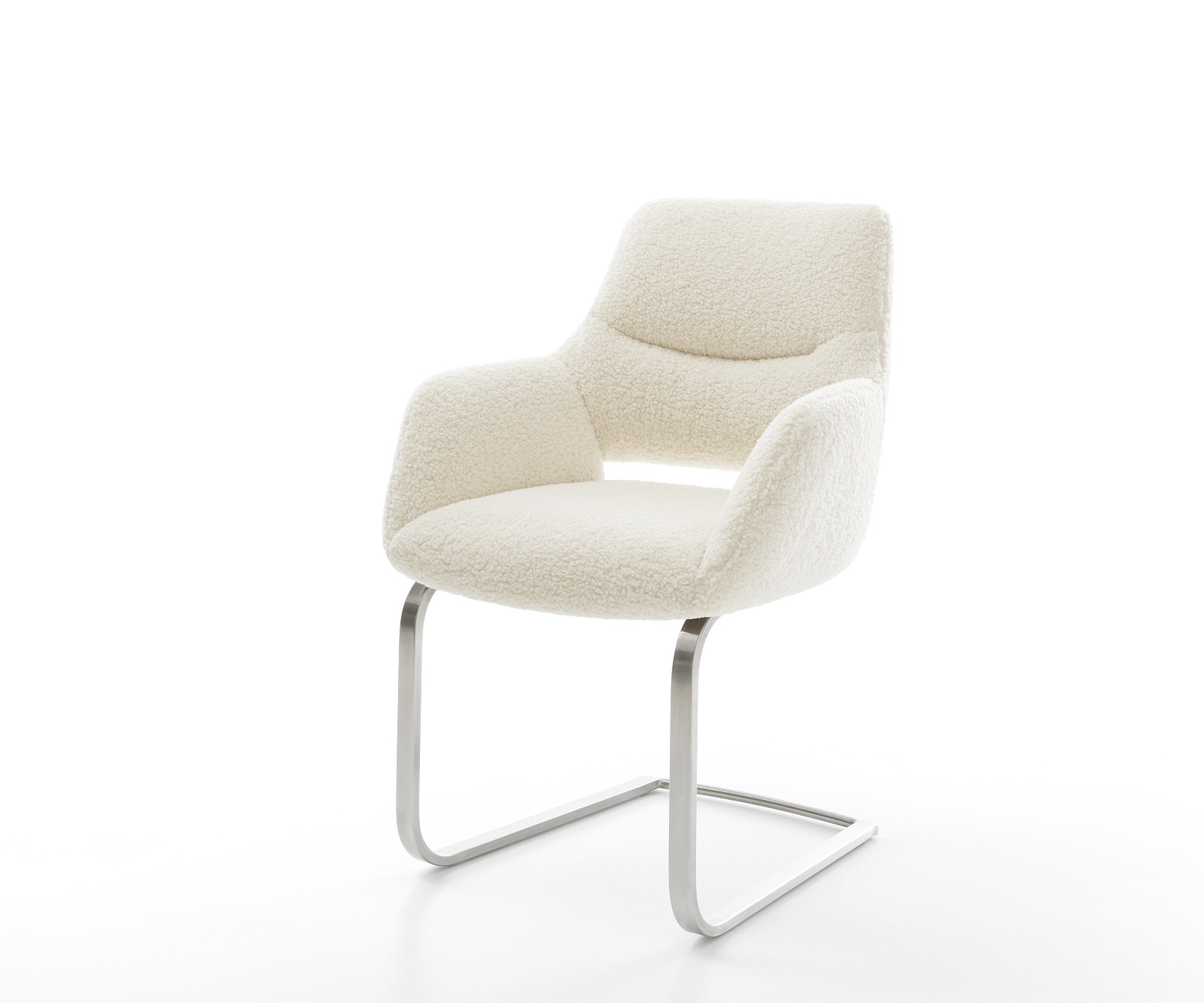 DELIFE Freischwinger Yago-Flex mit Armlehnen Teddystoff Beige Freischwinger flach Edelstahl Taschenfederkern, Esszimmerstühle Image