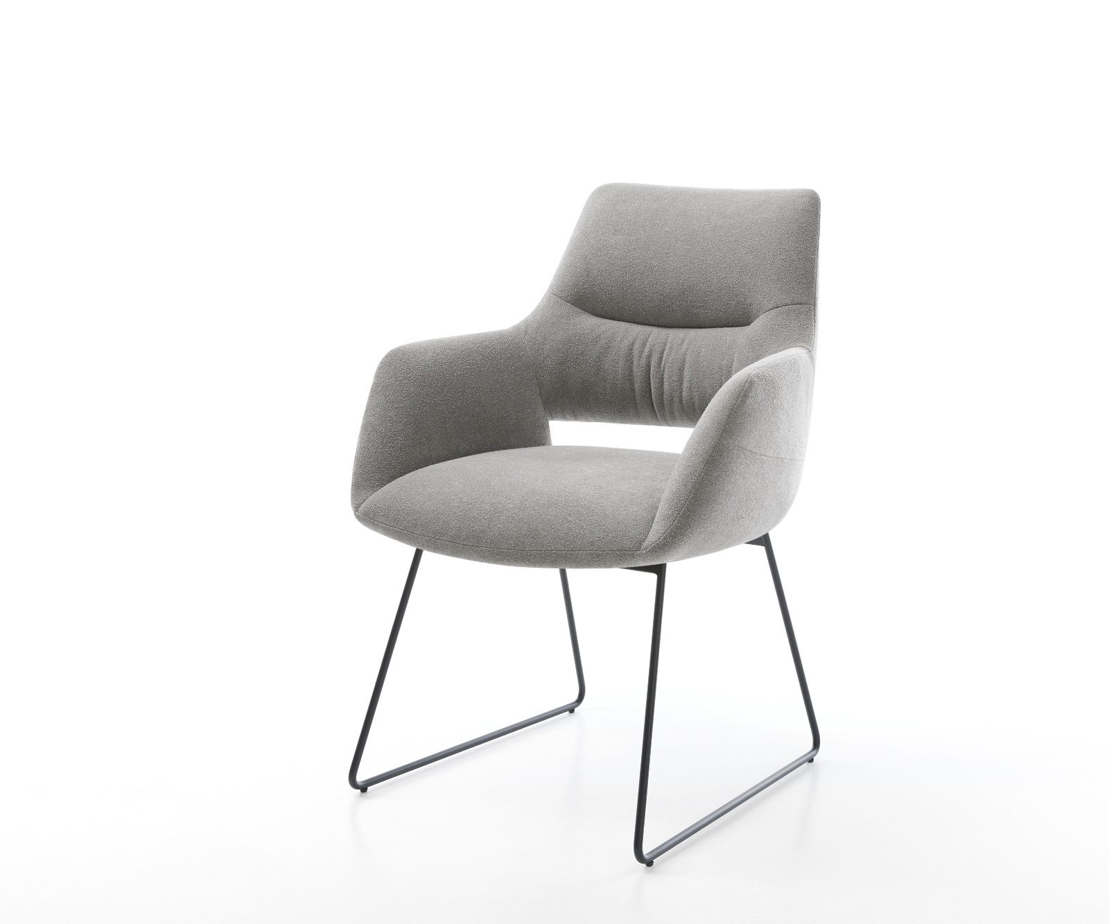 DELIFE Esszimmerstuhl Yago-Flex mit Armlehnen Strukturstoff Soft Grau Kufengestell Schwarz Taschenfederkern, Esszimmerstühle Image