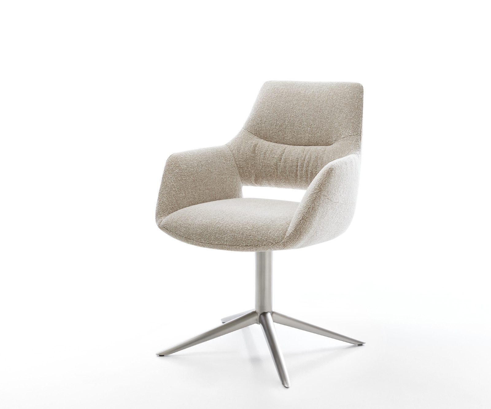 DELIFE Drehstuhl Yago-Flex mit Armlehnen Webstoff Soft Beige Fußkreuz Edelstahl 360° drehbar Wippfunktion Taschenfederkern, Esszimmerstühle Image