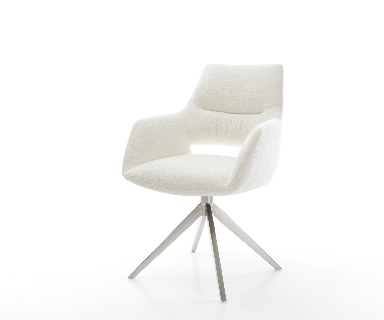 DELIFE Drehstuhl Yago-Flex mit Armlehnen Bouclé Soft Beige Kreuzgestell breit Edelstahl 360° drehbar Wippfunktion Taschenfederkern, Esszimmerstühle Image