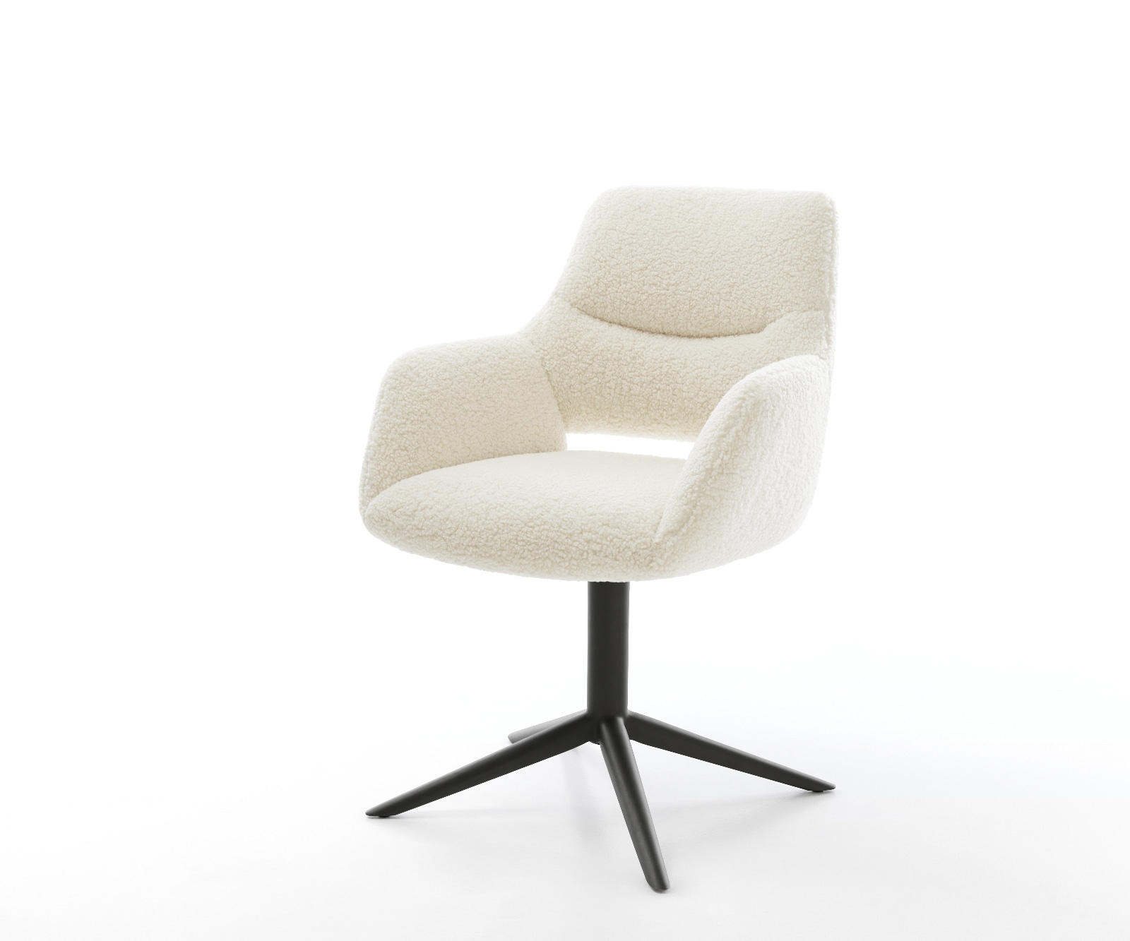 DELIFE Drehstuhl Yago-Flex mit Armlehnen Teddystoff Beige Fußkreuz Schwarz 360° drehbar Wippfunktion Taschenfederkern, Esszimmerstühle Image