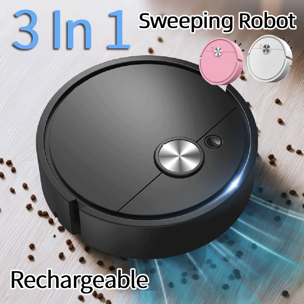 3-in-1-Kehrroboter, wiederaufladbarer Roboter-Staubsauger, starke Saugkraft, Vakuum-Mopp-Roboter-Kehrmaschine für Tierhaare, hartnäckiger Schmutz Image
