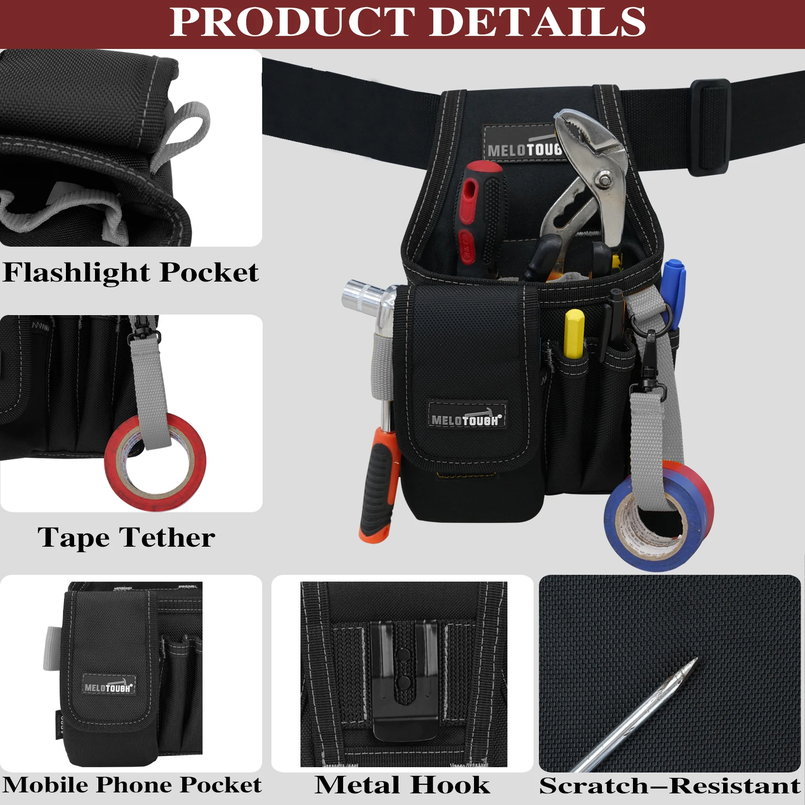 Petite pochette à outils avec clip de ceinture, pochette de ceinture à outils de poche, pochette à outils à clip pour électricien, organisateur d'outils multi-poches