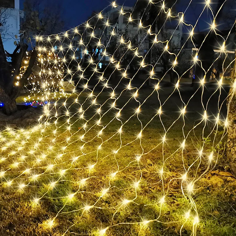 Raumdekor Vorhang LED Net Mesh Lichterkette String EU/US-Stecker Weihnachten Hochzeit Girlande für Schlafzimmer Garten Wand im Freien Image