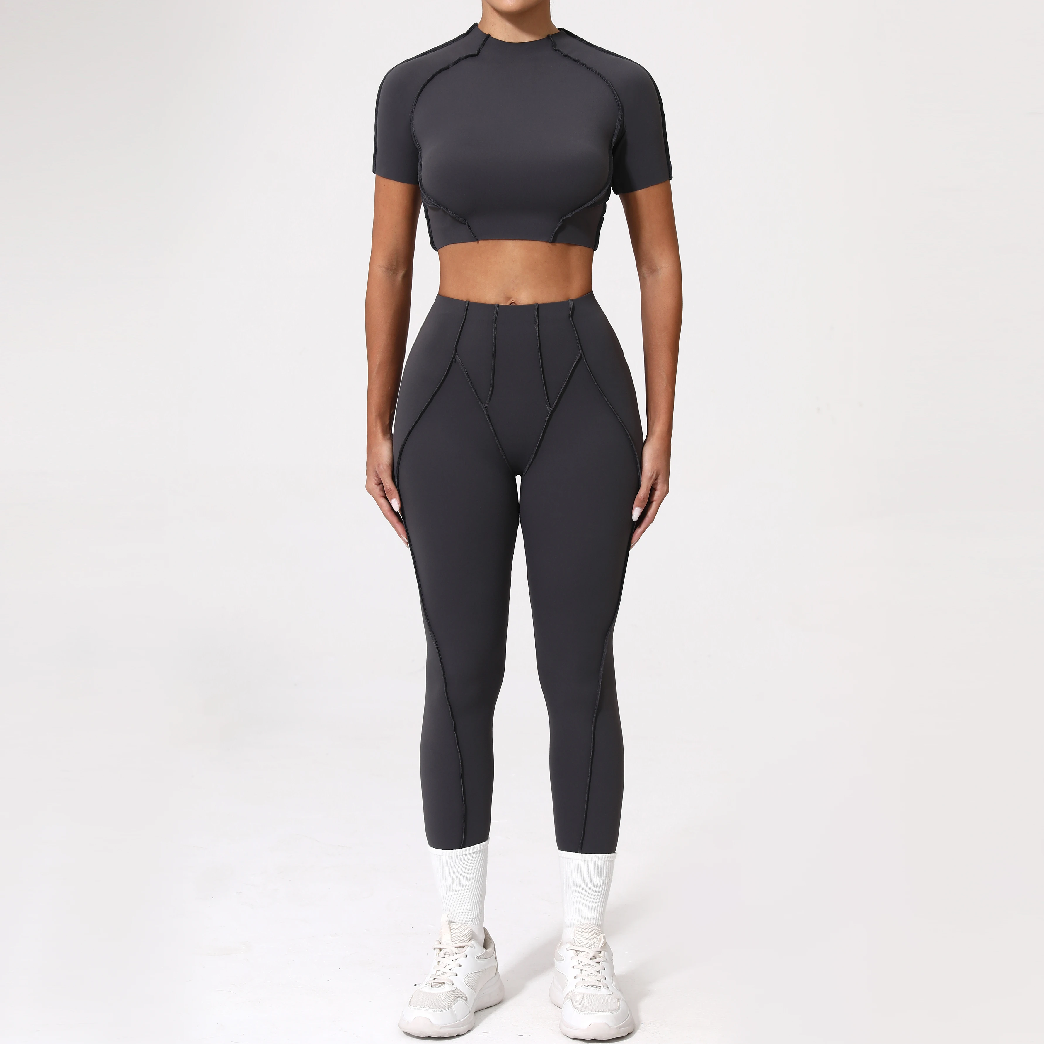Costume de Yoga 2 pièces pour femmes, ensemble de sport à séchage rapide, survêtement pour course à pied, entraînement, chemise de sport à manches longues, vêtements de Yoga