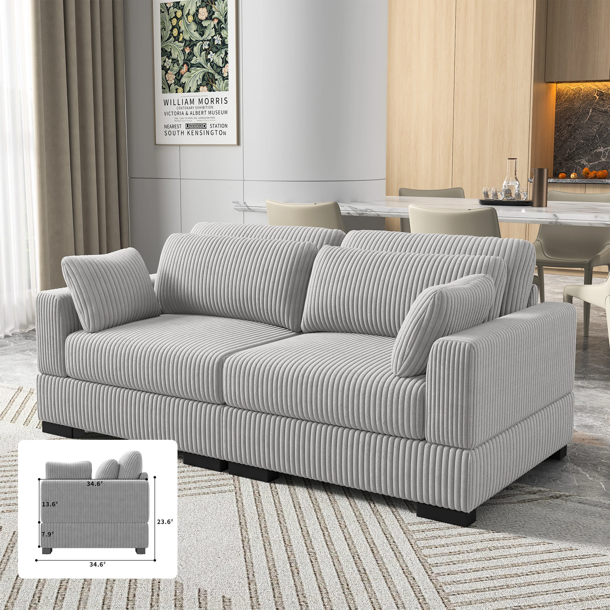 2 Sitzer Sofa, Cord Sofa Couch mit 4 Kissen, 180 x 88 x 60 cm, kleine Moderne Bequeme Couch für Wohnungen, Wohnzimmer, Büro