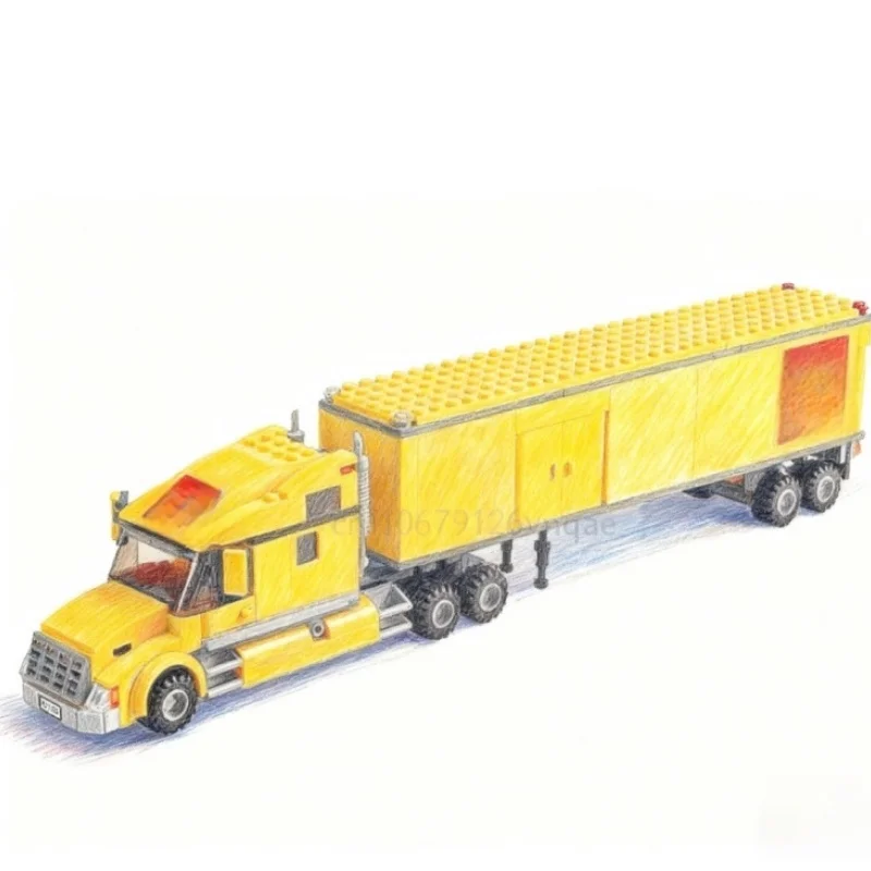 2025 New City Mobile Truck Bausteinsatz – 228 Stück gelber Transportwagen-Baustein-Modellsammlung, Geschenk Image