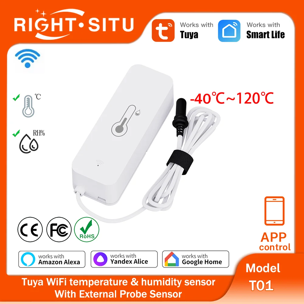 Tuya WiFi Temperatur Externe Sonde Sensor Temperatur Feuchtigkeit Sensor APP Fernbedienung Arbeit mit SmartLife Image