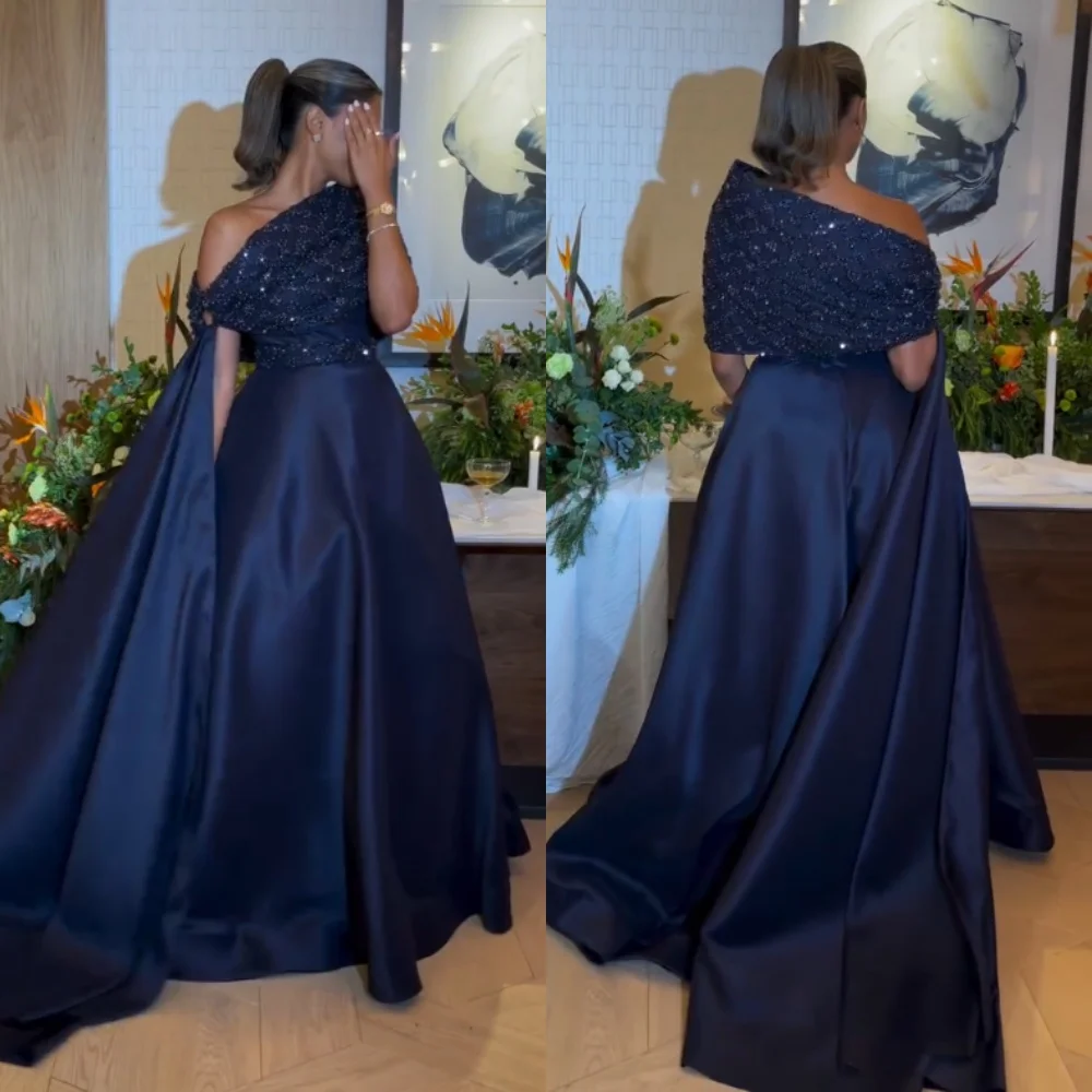 Customized Charmeuse Sparkle Sequined Evening Shawl A-line Long Dresses Bespoke Occasion Formal Prom Elegant فساتين الحفلات