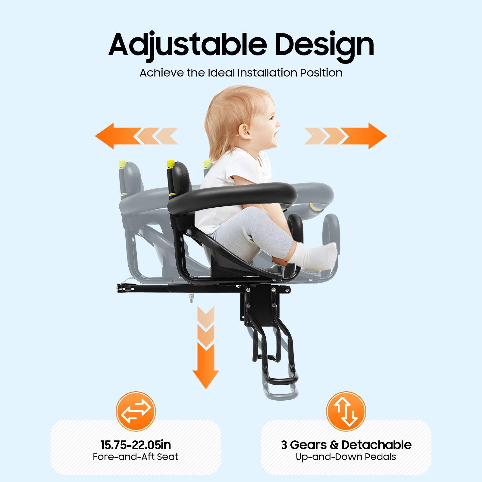 Fahrrad-Kindersitz, flexibles Pedal-Design, verstellbare Sitzposition für 1–5 Jahre alte Babys, Mountain Commuter Faltrad