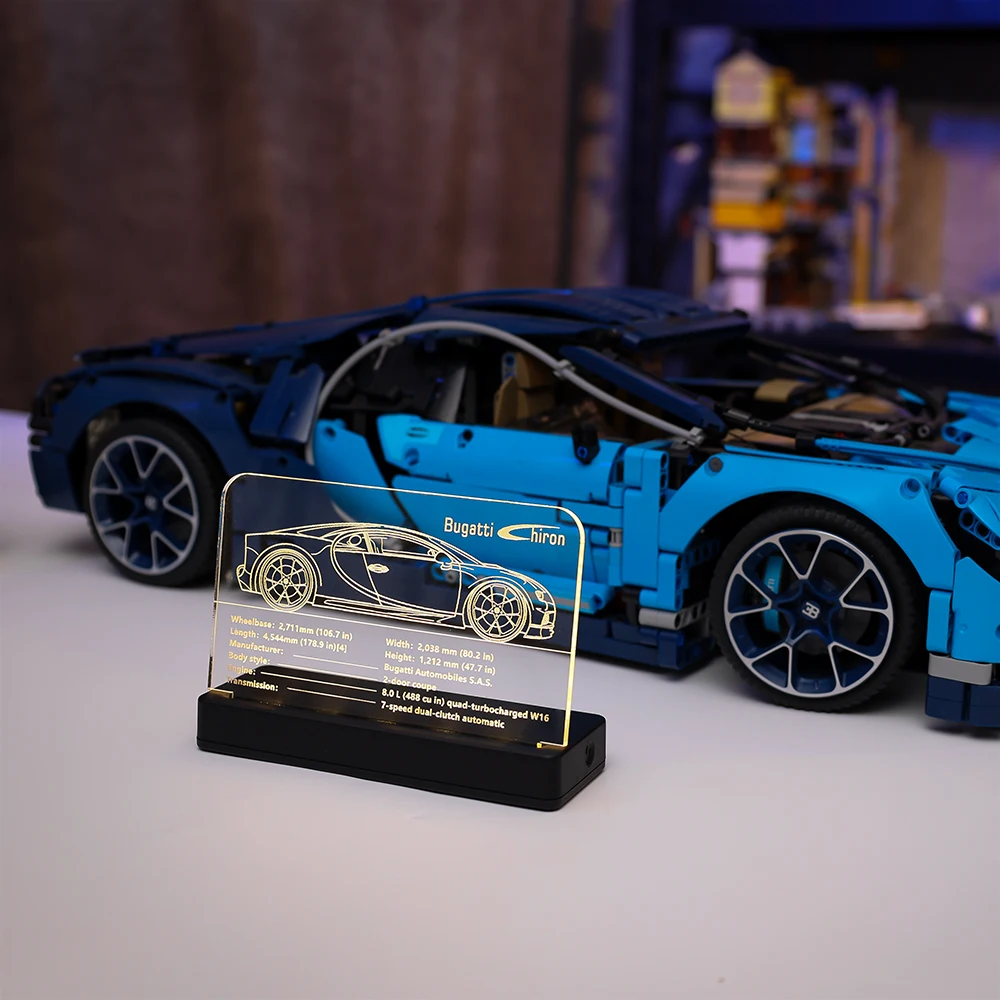 LED Licht Acryl Display Board Unterzeichnen Platte Typenschild Für Bugatti Chiron 42083 Bausteine Ziegel Spielzeug Set Image