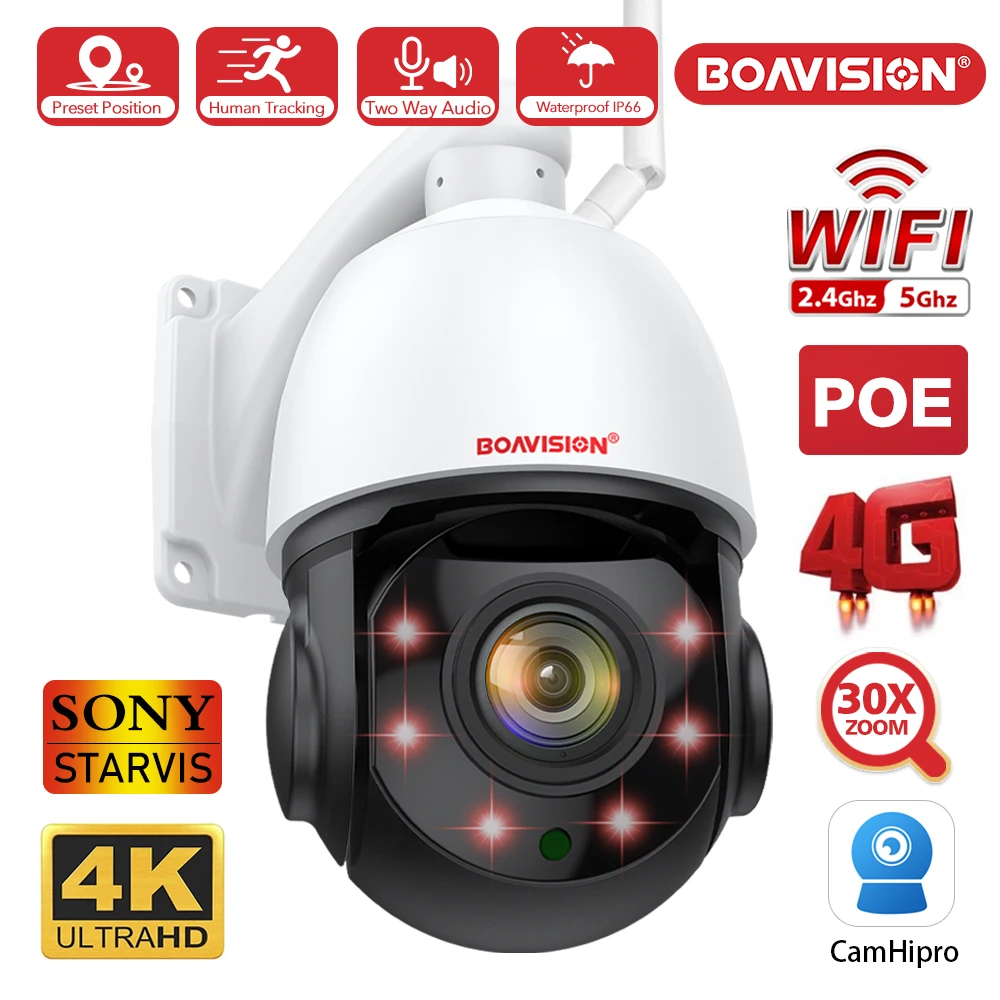 4K 8MP Überwachung Kamera WIFI/4G SIM Karte/POE 30X PTZ Außen Menschlichen Auto Tracking 2-weg Audio 2,4 Ghz 5Ghz Wifi Sicherheit Kamera Image