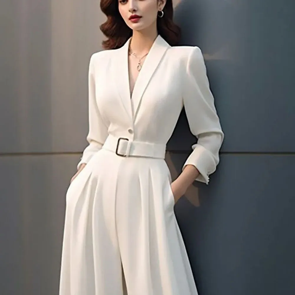 2026 Spring New One-piece High-waisted Jumpsuit French Temperament Celebrity High-end White Ruffle Jumpsuit