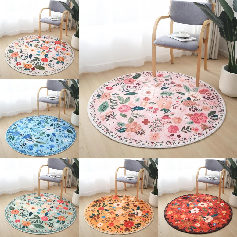 Blumenmuster Teppich Wohnzimmer Schlafzimmer Dekoration Anti-Rutsch-Teppich Stuhlkissen Mehrfarbig bedruckter Heimdekorationsteppich Image