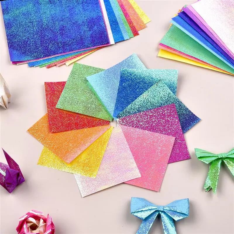 50 Stück Perlglanz-Origami-Papier, einseitig, glitzernd, handgefertigt, tausend Papierkranich, Faltpapiere für Kinder, DIY, Scrapbooking Image