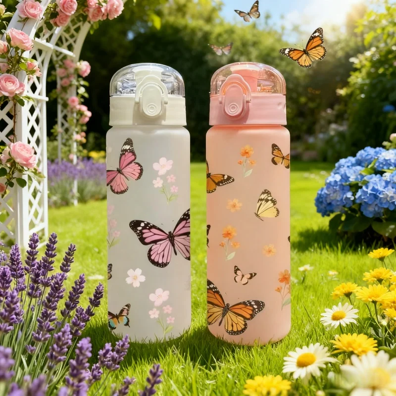 3D-gedruckte Butterfly-Allover-Design-Wasserflasche mit 780 ml – PVC-freier Sportbecher mit auslaufsicherem Klappdeckel | Perfekt für das Fitnessstudio Image