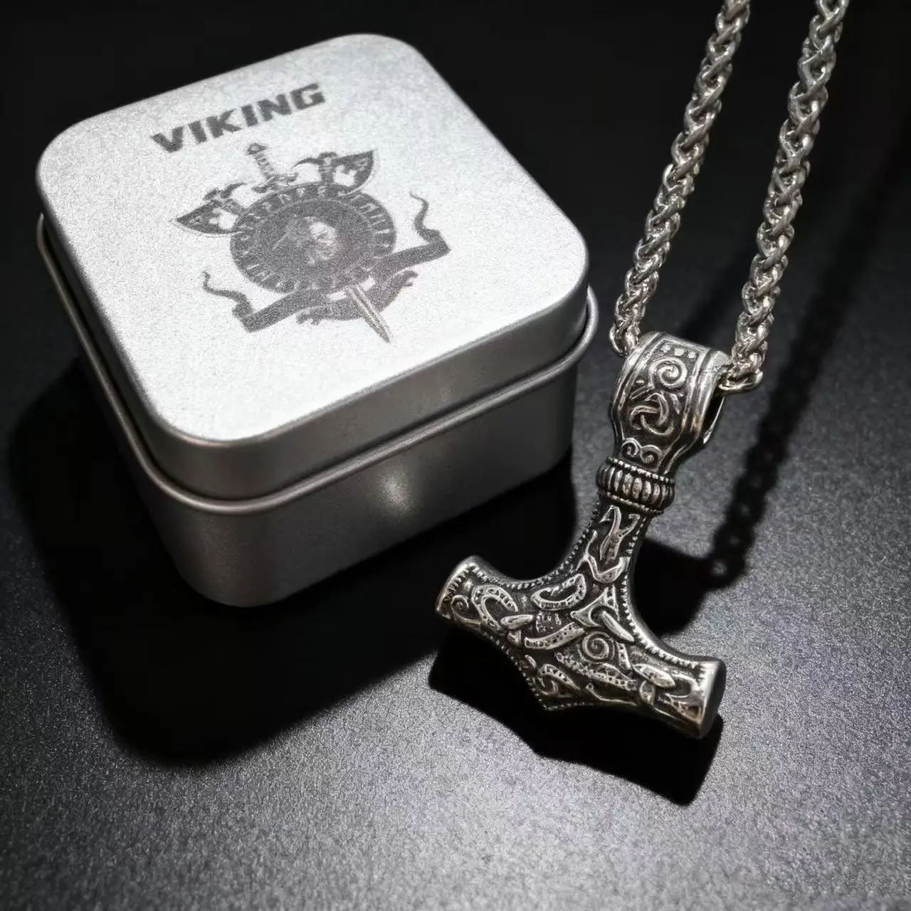 HNSP Nordic Odin Mjolnir 316L Edelstahl-Anhänger-Halskette für Männer, Vintage-Rune, Thor-Hammer, Schmuckzubehör Image