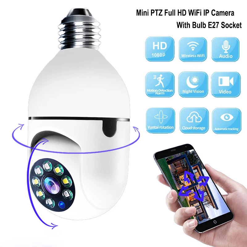 2 MP kabelloses WiFi-Licht, E27, Mini-Glühbirne, Kamera, Sicherheit 355 ° Zwei-Wege-Audio, Vollfarb-Nachtsicht, Bewegungserkennung für den Innenbereich Image