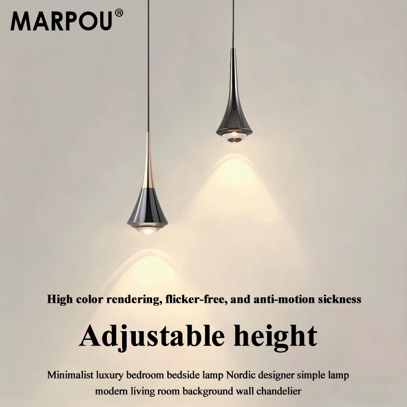 MARPOU Pendelleuchte, 6 W, 3-farbige Lichter, höhenverstellbar, LED-Kronleuchter, modernes italienisches Design, einfache Nachttisch-Hängelinienleuchte