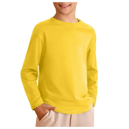 Pandaie 1-10T Boys Long Sleeve T Shirts Toddler Crewneck Loose Pullover Kids Soft Cotton Basic Layering Tees Tops Yellow