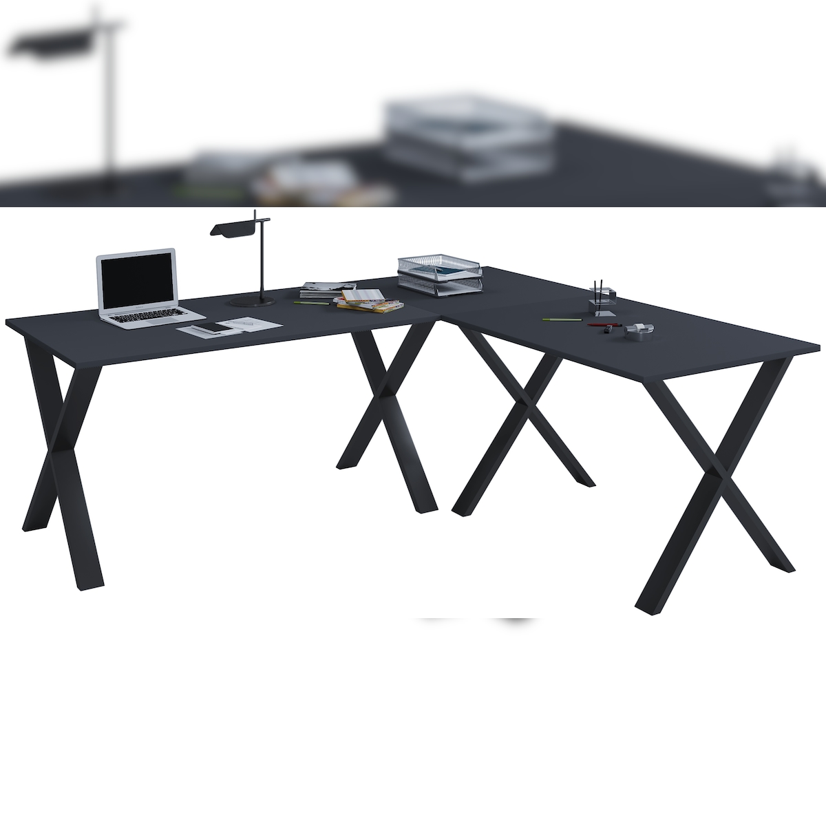 VCM Schreibtisch Lona Schwarz / Anthrazit H. 76 x B. 130 x T. 130 cm Image