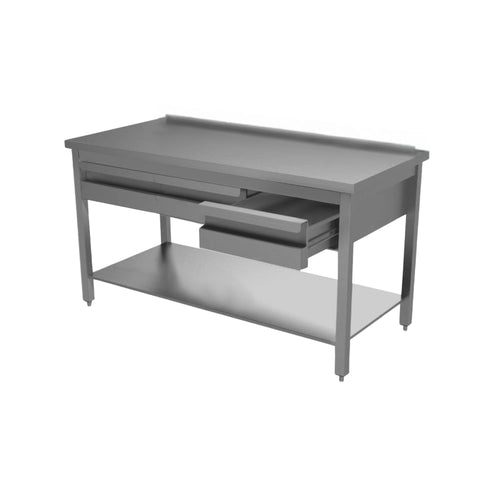 VM Europa Edelstahl Arbeitstisch mit Schubladen oben, mit Grundboden Premium - alle Größen zur selbstmontage: 200 x 70 cm / ohne Aufkantung / selbstmontage Image