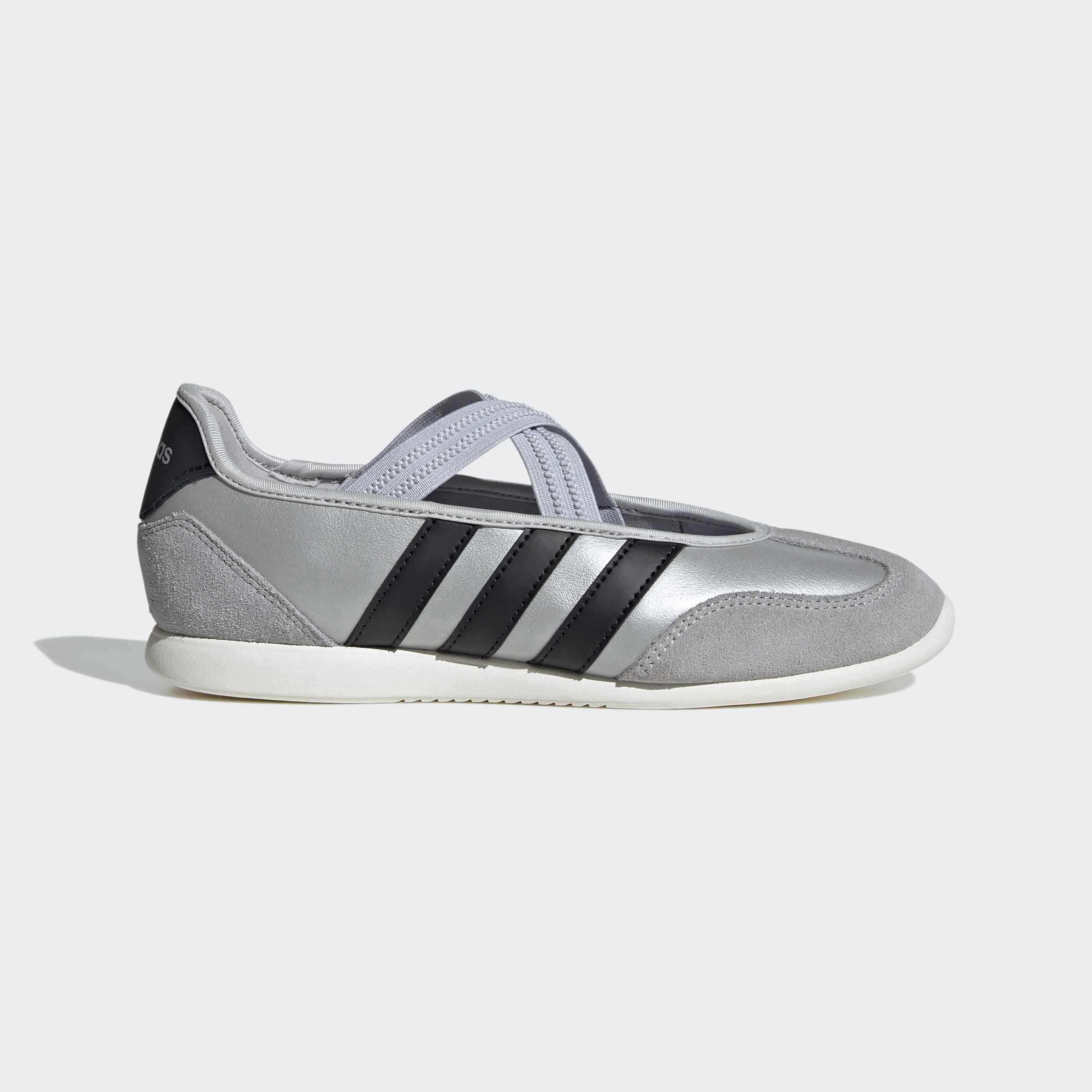 Sneaker Ballerinas ADIDAS SPORTSWEAR "BARREDA MARY JANE", Damen, Gr. 40, silber metallic, core schwarz, sanftes weiß, Leder, Schuhe