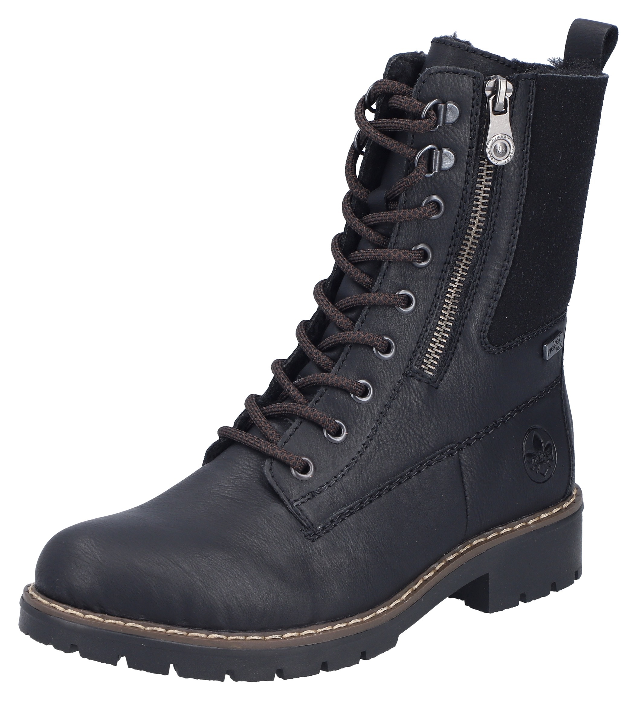 Winterstiefelette RIEKER, Damen, Gr. 39, schwarz, Lederimitat, unifarben, Schuhe Winterstiefelette, Winterboots, Schnürboots mit wasserabweisender riekerTEX-Membran