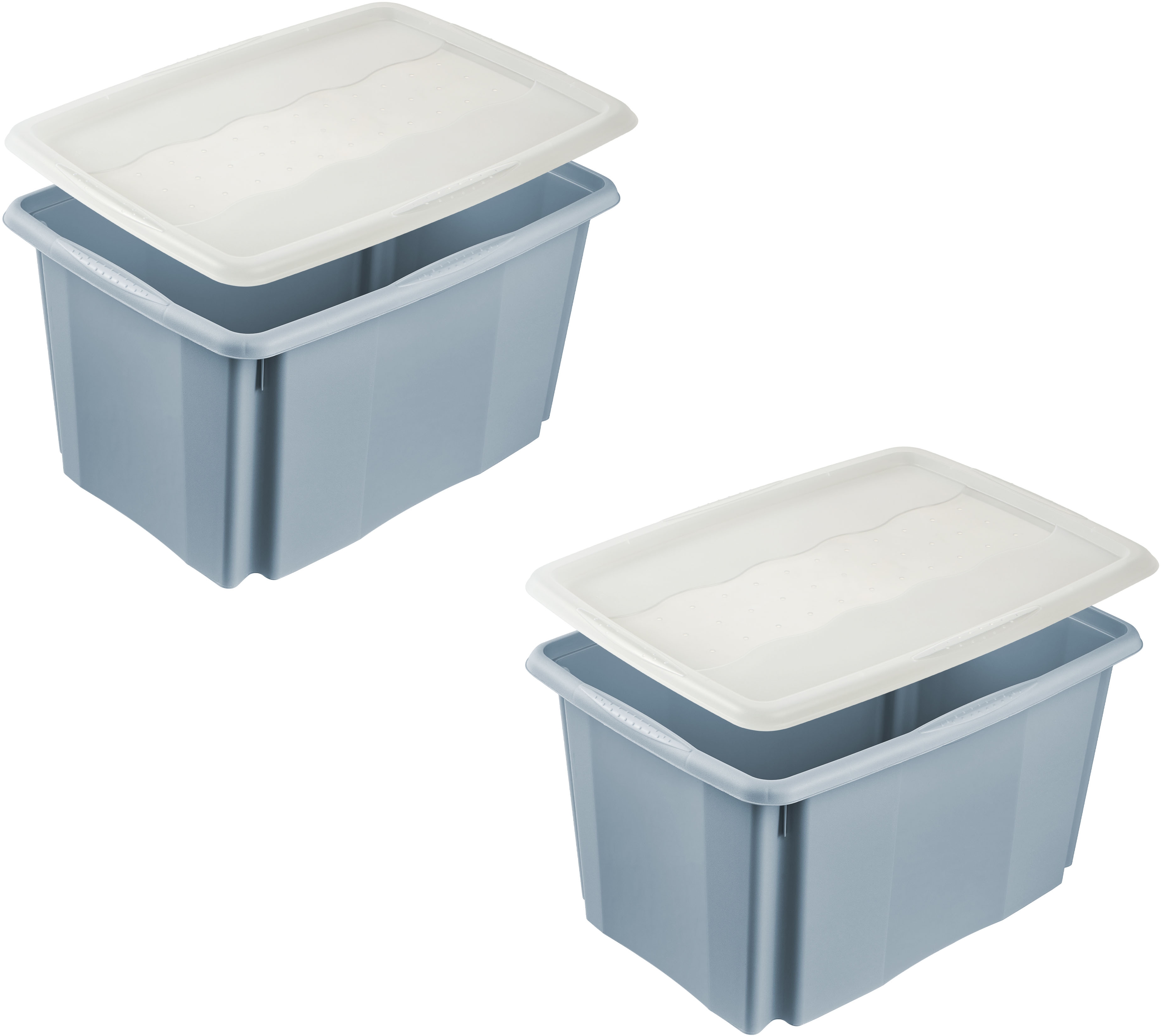 Aufbewahrungsbox KEEEPER "Emil, Box mit Deckel, 2er Set, 45 L, 55,5x40x30 cm", nordic blau, B:55,5cm H:30cm T:40cm, Kunststoff, Aufbewahrungsboxen, Aufbewahrungsbox, ineinander und aufeinander stapelbar