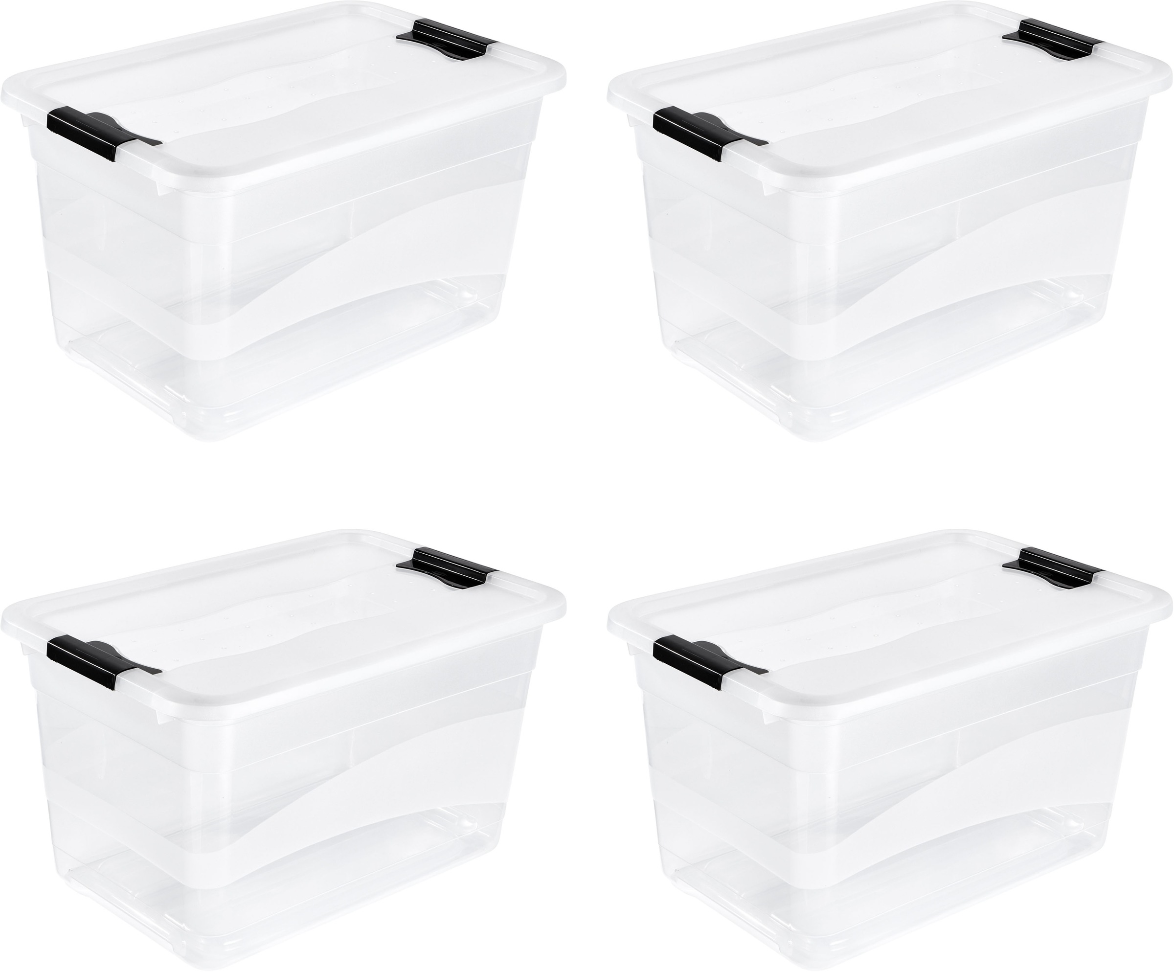 Aufbewahrungsbox KEEEPER "Cornelia, 4er Set, 52 L, 59,5 x 39,5 x 34 cm", transparent, B:59,5cm H:34cm T:39,5cm, Kunststoff, Aufbewahrungsboxen, Aufbewahrungsbox, durch Clips verschließbar, Griffe am Boden