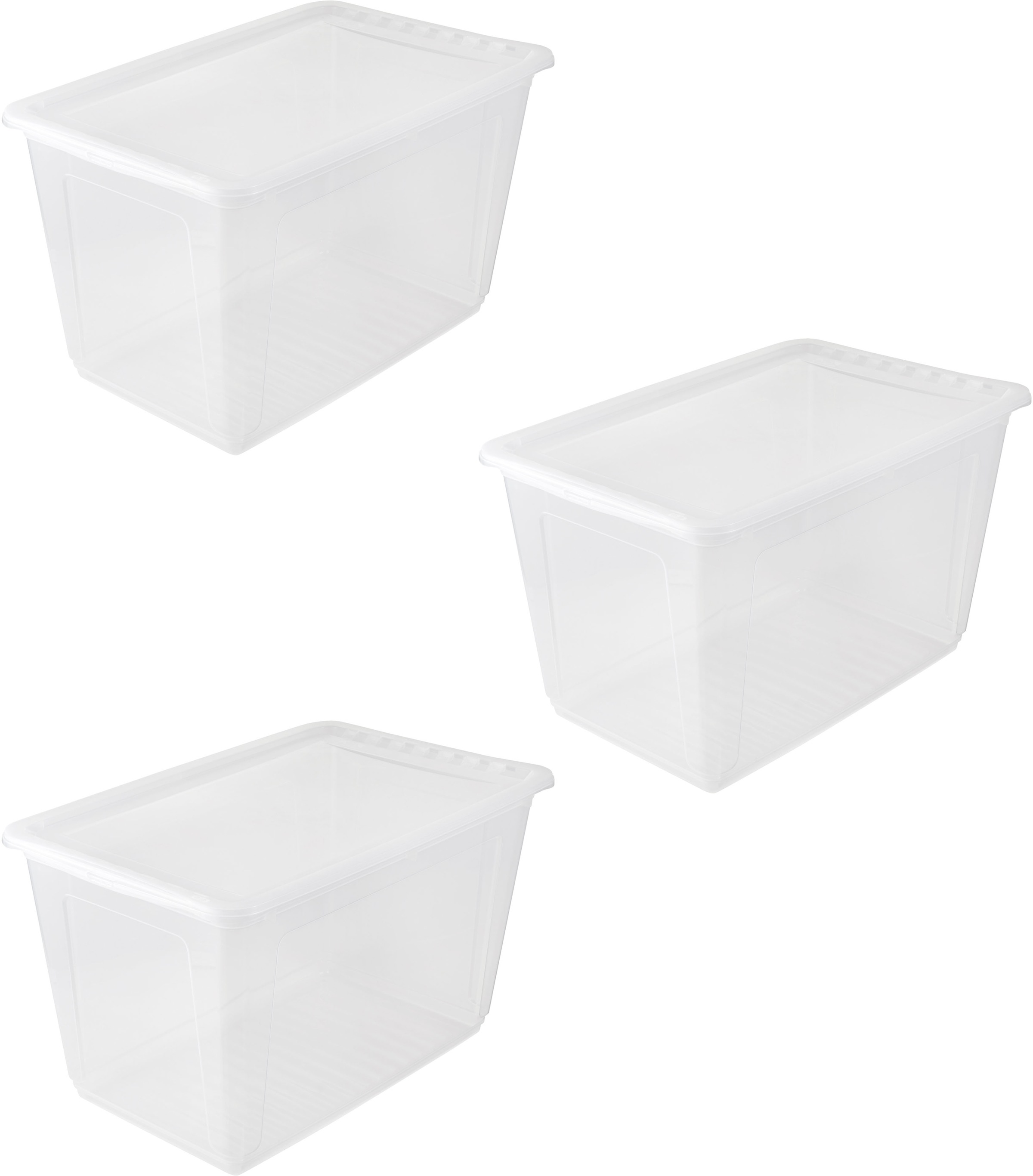Aufbewahrungsbox KEEEPER "bea, 3er Set, mit Air Control-System 52L, 59 x 39 x 35 cm", transparent, B:59cm H:35cm T:39cm, Kunststoff, Aufbewahrungsboxen, Aufbewahrungsbox, Air-Control-System, stapelbar