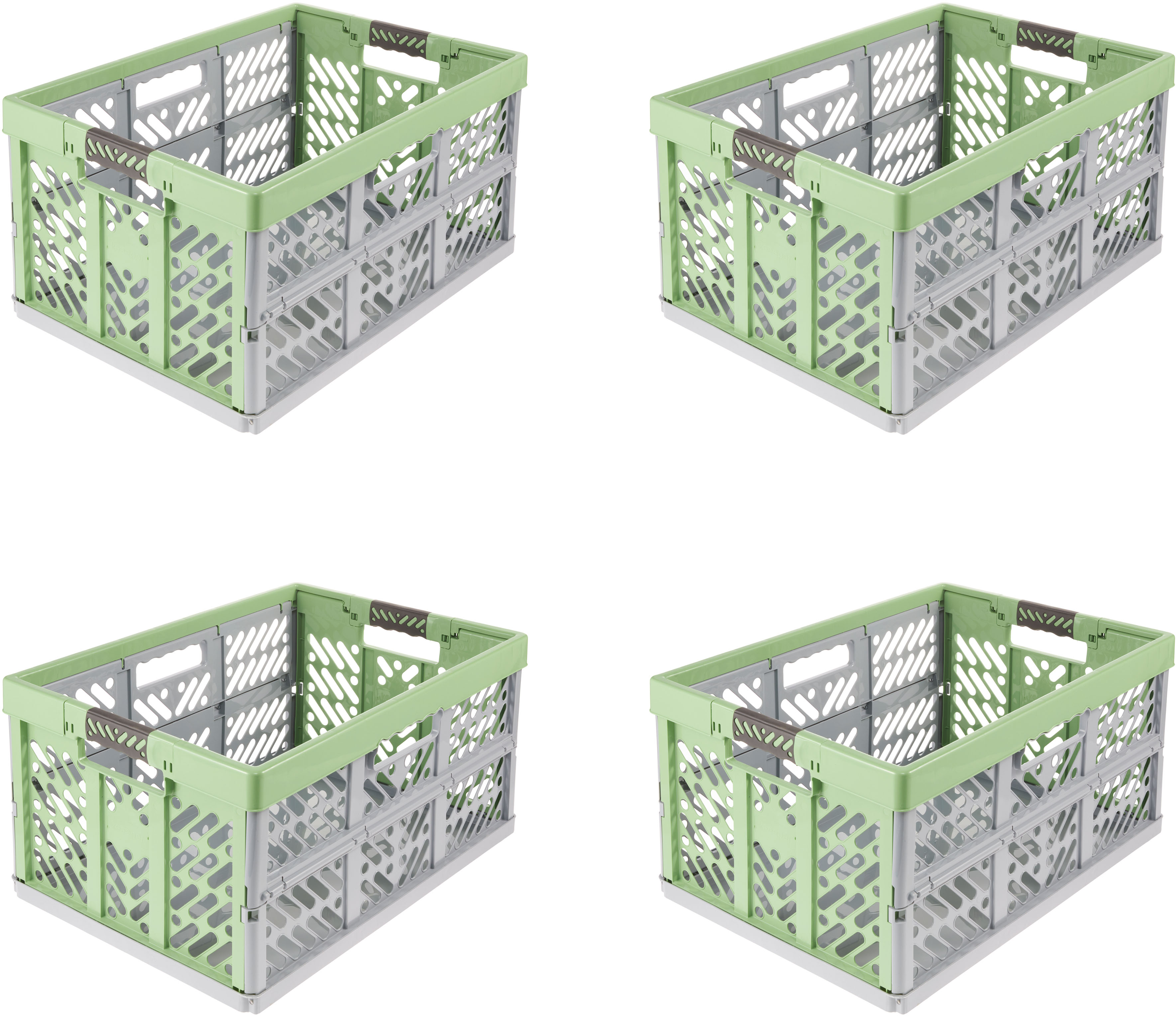 Klappbox KEEEPER "Profi-Klappbox ben eco mit Softgriffen (Set 4 St.) 45 l, 54x37x28 cm", eco grass grün, gray, B:54cm H:28cm T:37cm, Kunststoff, Einkaufskörbe, Soft-Touch-Griffe, zusammenklappbar, leicht zu reinigen