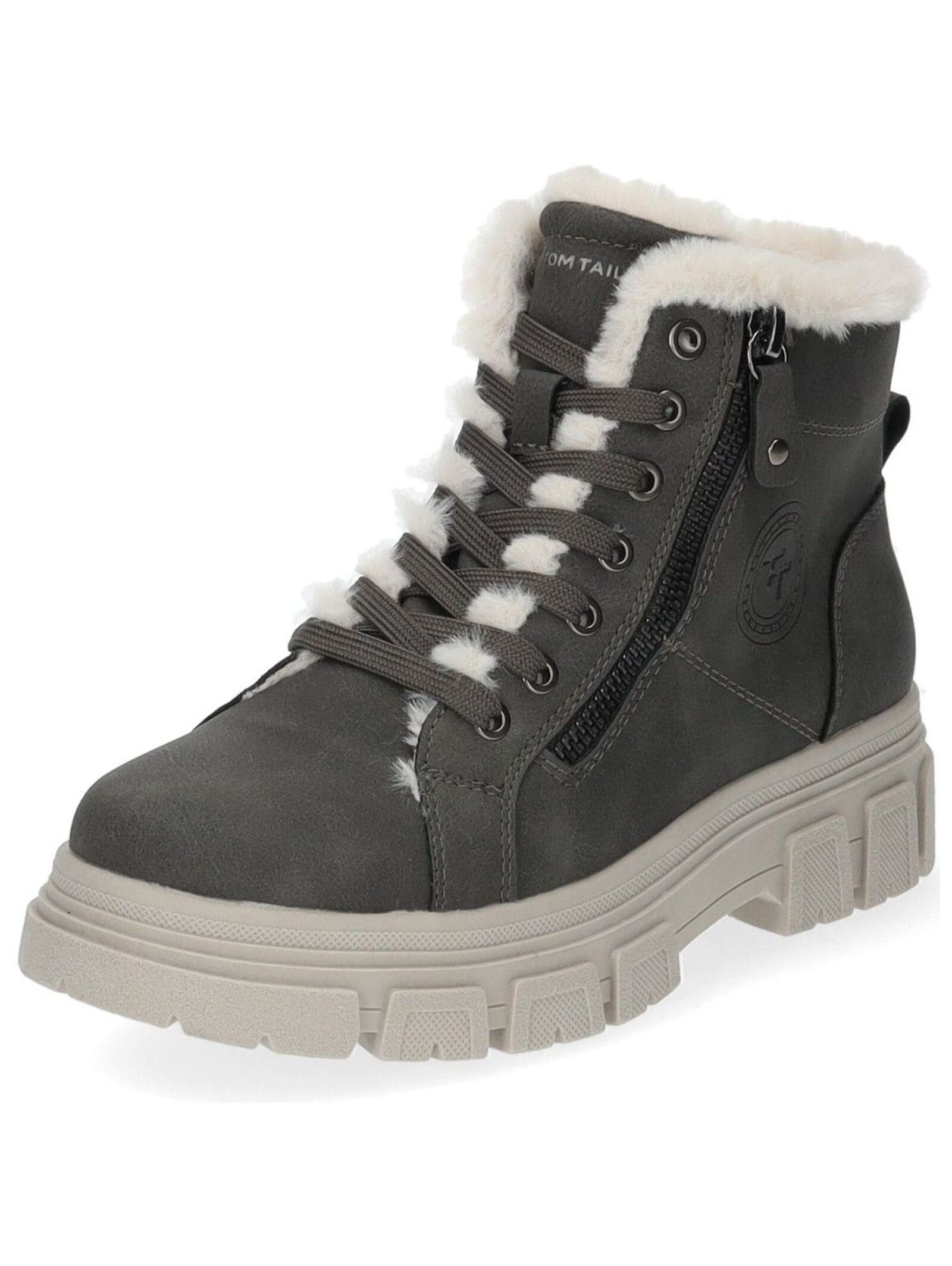 Schnürstiefelette TOM TAILOR "Tom Tailor Stiefelette Lederimitat/Textil", Damen, Gr. 40, grau (coal), Lederimitat, Textil, Schuhe Schnürstiefelette