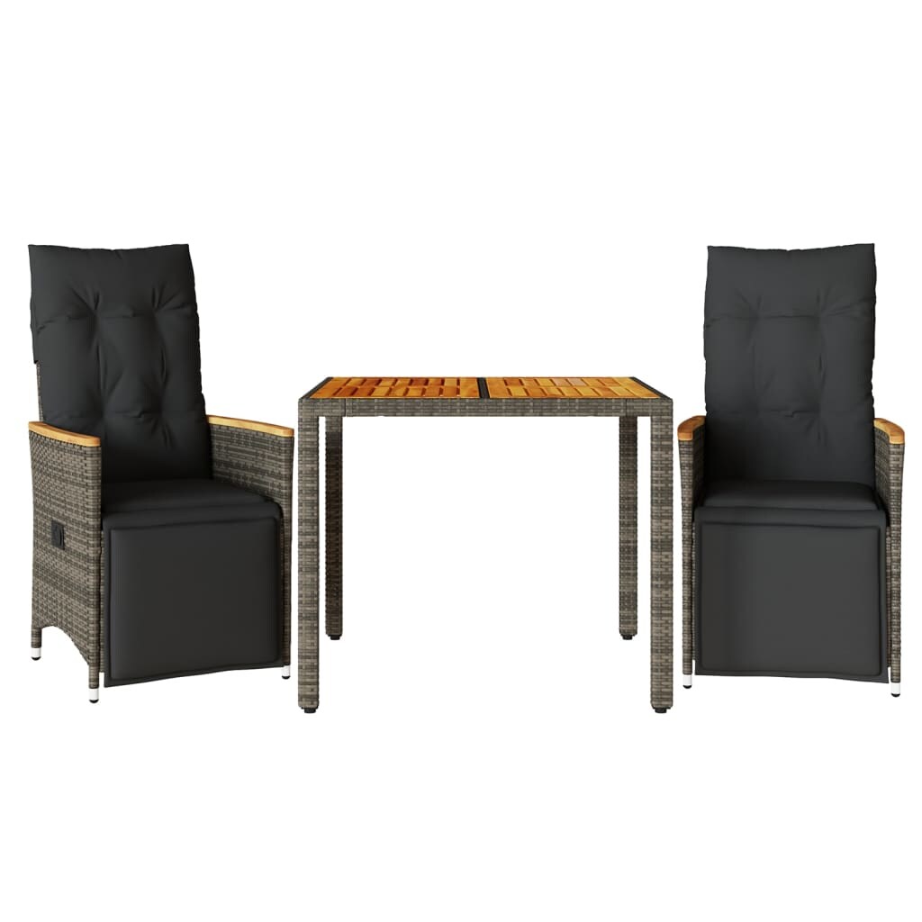 vidaXL 3-tlg. Garten-Bistro-Set mit Kissen Grau Poly Rattan Image