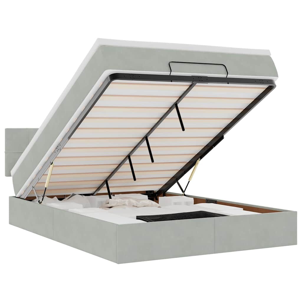 vidaXL Ottoman-Bett mit Matratze Hellgrau 140x190 cm Samt Image