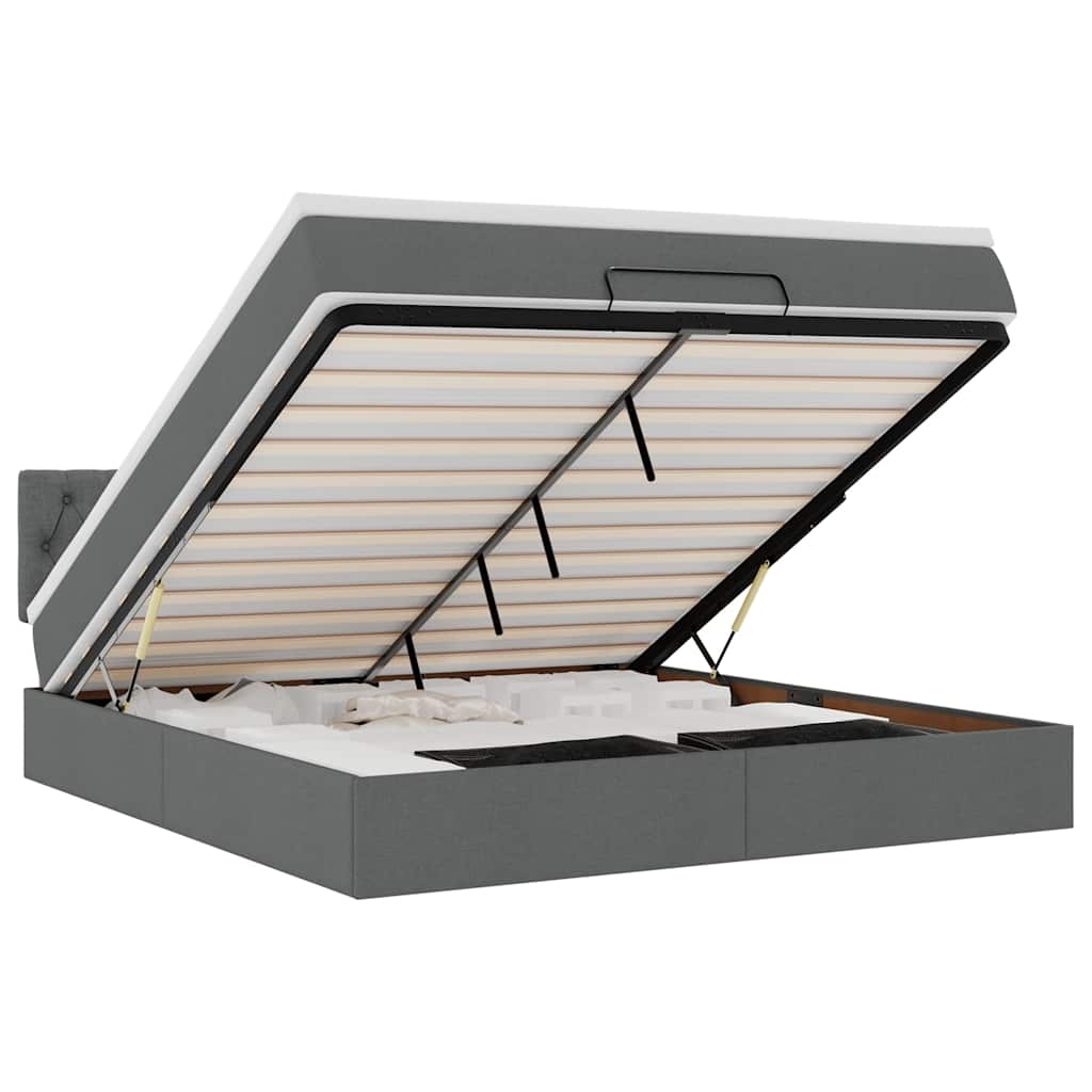 vidaXL Ottoman-Bett mit Matratze & LEDs Dunkelgrau 160x200 cm Stoff Image