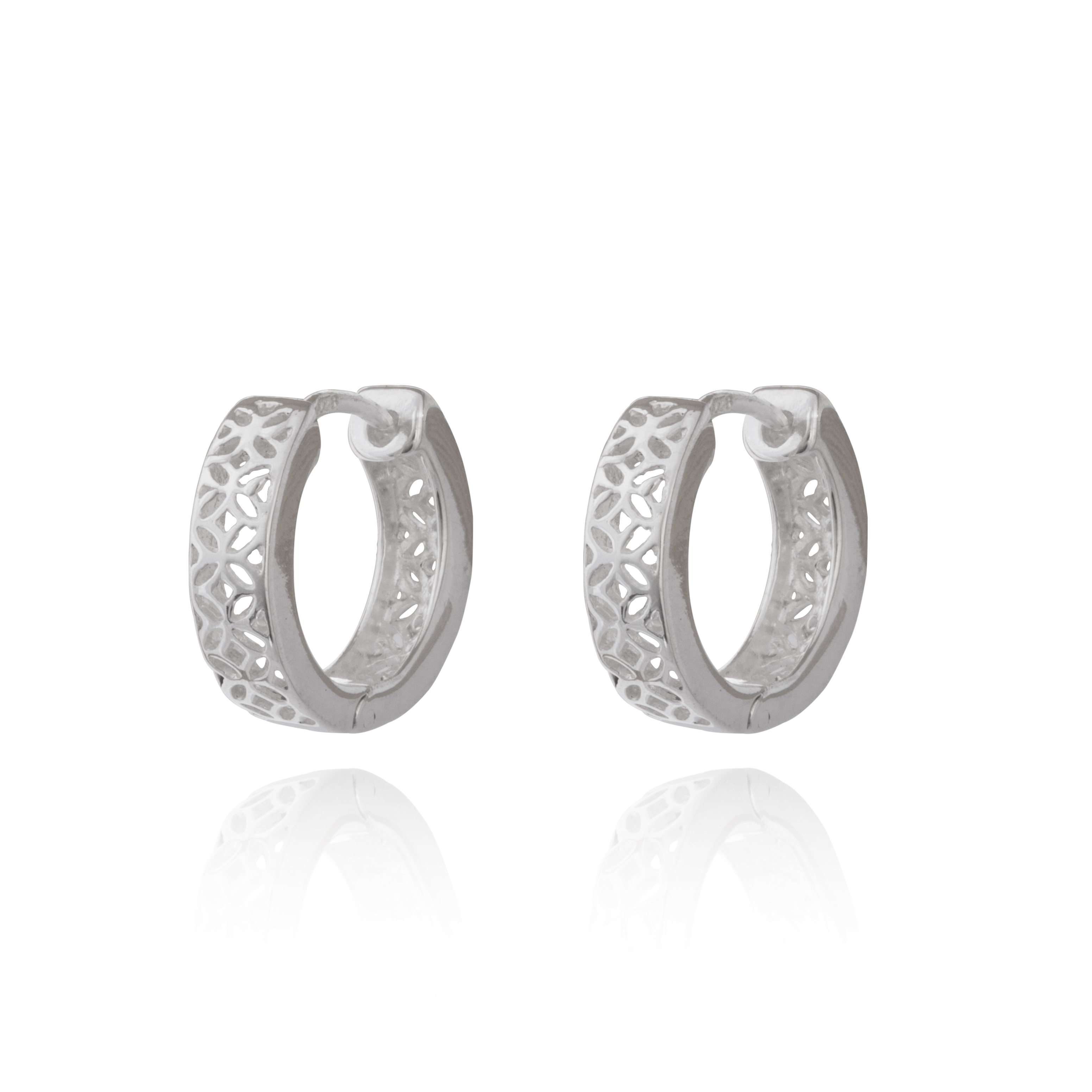 The Jewellery Stockroom Womens Sterling Silver Cut Out Flower Huggie Hoop Earrings - One Size
