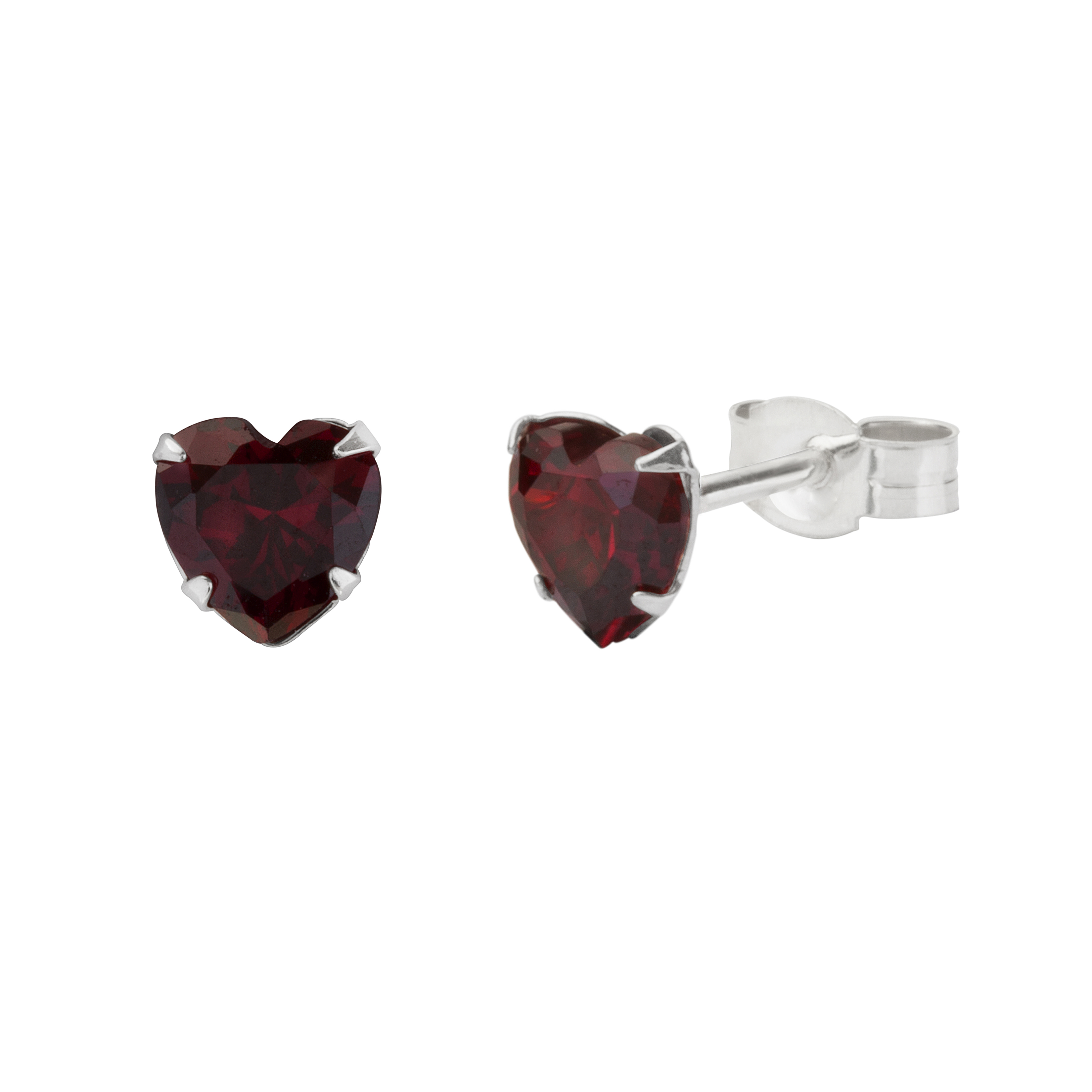 The Jewellery Stockroom Womens Sterling Silver 5mm Garnet Heart Cubic Zirconia Stud Earrings - One Size
