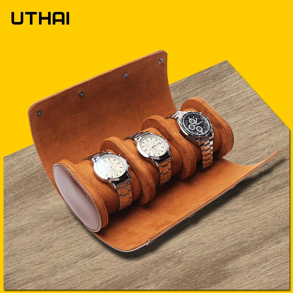 UTHAI U06-Boîte de montre multifonctionnelle pour hommes et femmes, rangement et emballage en cuir à 3 grilles, coffrets de montre-bracelet, coffret cadeau