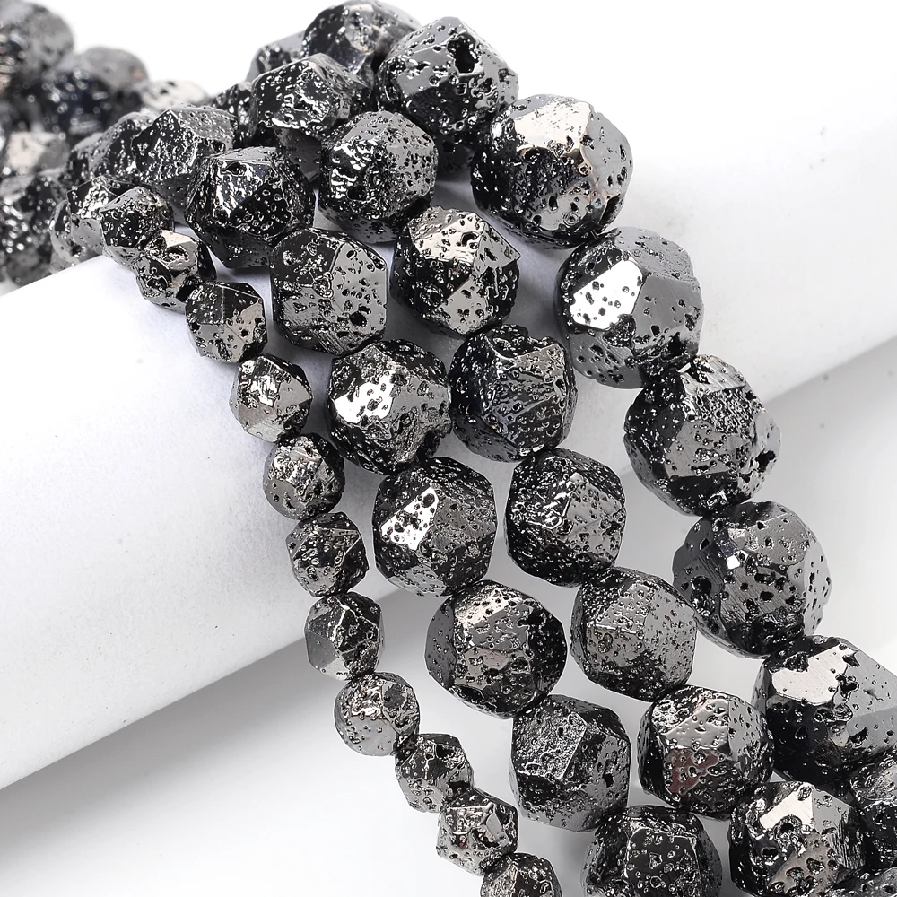 Gun Black Plating Lava Perlen Natürliche Facettierte Lose Spacer Perlen für Schmuck Machen DIY Charm Armband Zubehör 6/8/10/12mm Image
