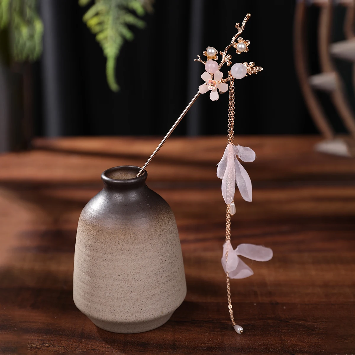 Haarnadel mit Netzblütenblatt-Quasten im antiken Stil, Haarschmuck mit Perlenblütenzweig, Han-Element-Haar-Accessoire für feenhafte Mädchen, Haar-Accessoire im antiken Stil