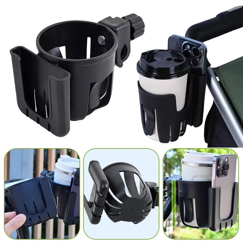 für Rollstuhl-Kinderwagen-Zubehör, 2-in-1 Universal-Wasserbecherhalter für Kinderwagen mit Telefonhalter, universeller Flaschenhalter Image