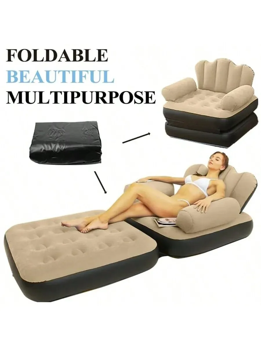 Aufblasbares Outdoor-Sofa, tragbar, aufblasbar, Lazy Sofa, Liegestuhl mit Fußstütze für Nickerchen, tragbar, einfache Beflockung, faltbar Image