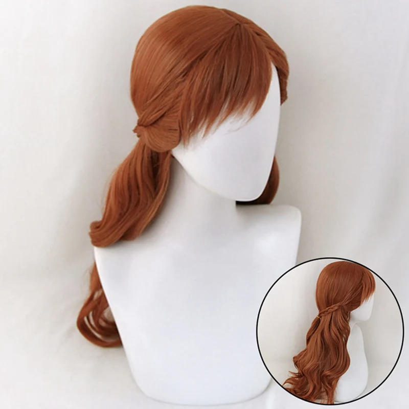 Anna Cosplay Perücke Prinzessin Zopf Perücken Haar Lange Braune Welle Cosplay Kostüm Halloween Hitzebeständige Synthetische Perücke + Perückenkappe Image