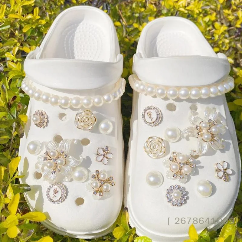 Weiße Kamelie-Blume, elegante Perlenkette, Schuhclip, DIY, abnehmbarer Schuhanhänger für Schaumstoff-Clogs, modische Loch-Schuhe, Dekor fingYY33 soi